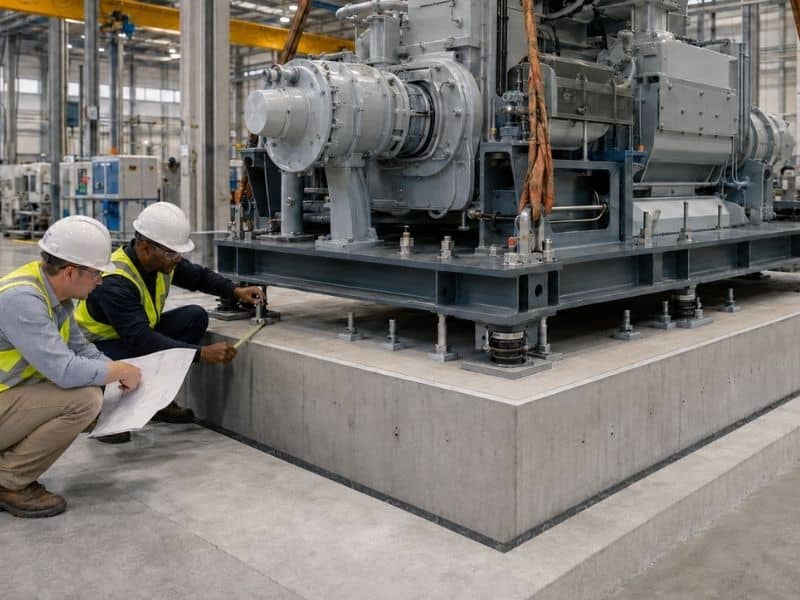 Design engineering huntsville | Huntsville Civil Engineering A design engineering team inspects anchors and vibration isolators on a heavy equipment foundation in Huntsville, Alabama